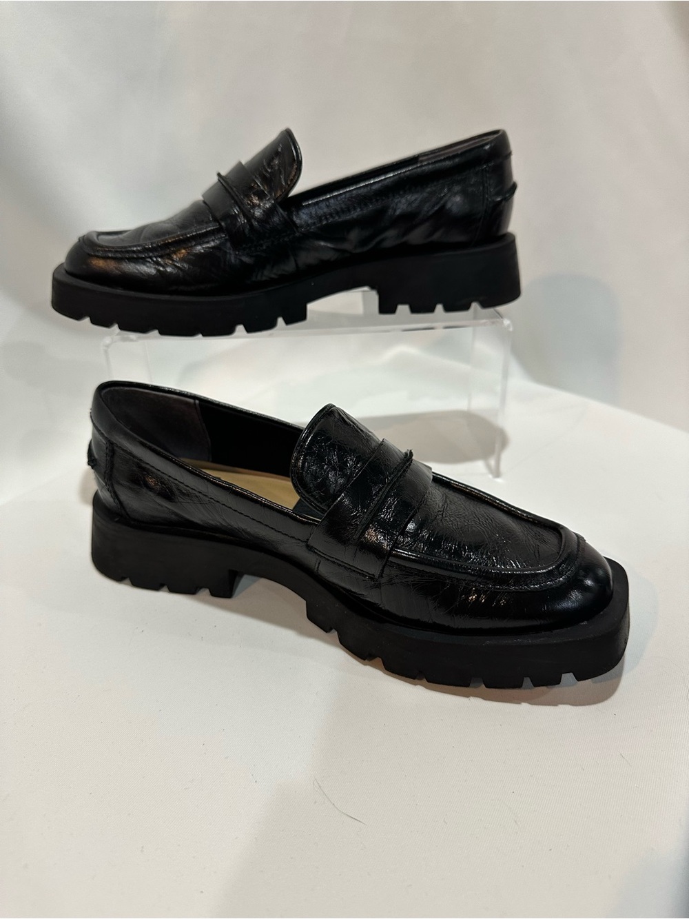 Crushed patent black onyx, chunky lug sole loafers, Dolce Vita, Women’s 6-6  1/2